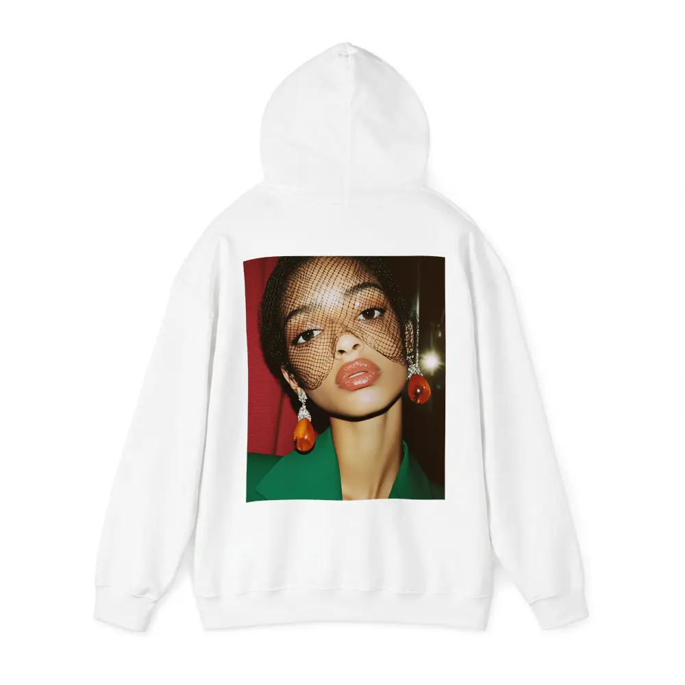 Woman in Green Jacket Net Veil Portrait – Hoodies