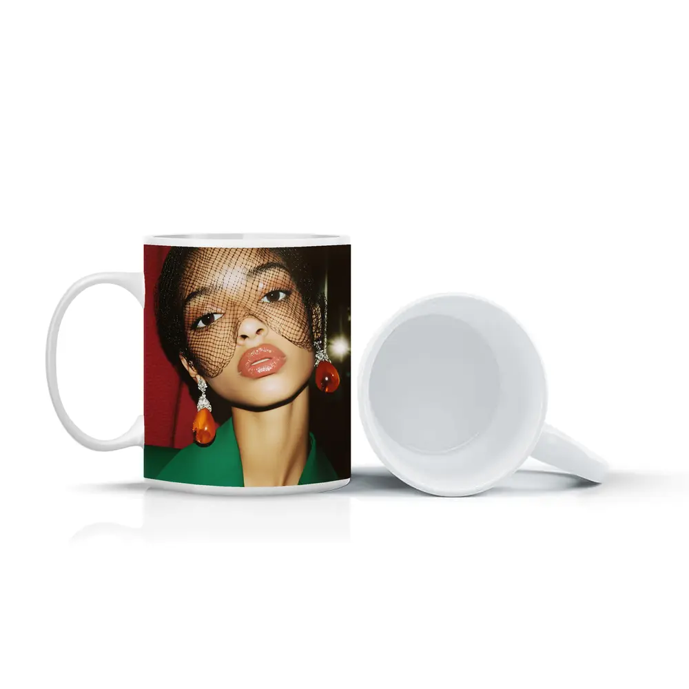 Woman in Green Jacket Net Veil Portrait – Mugs