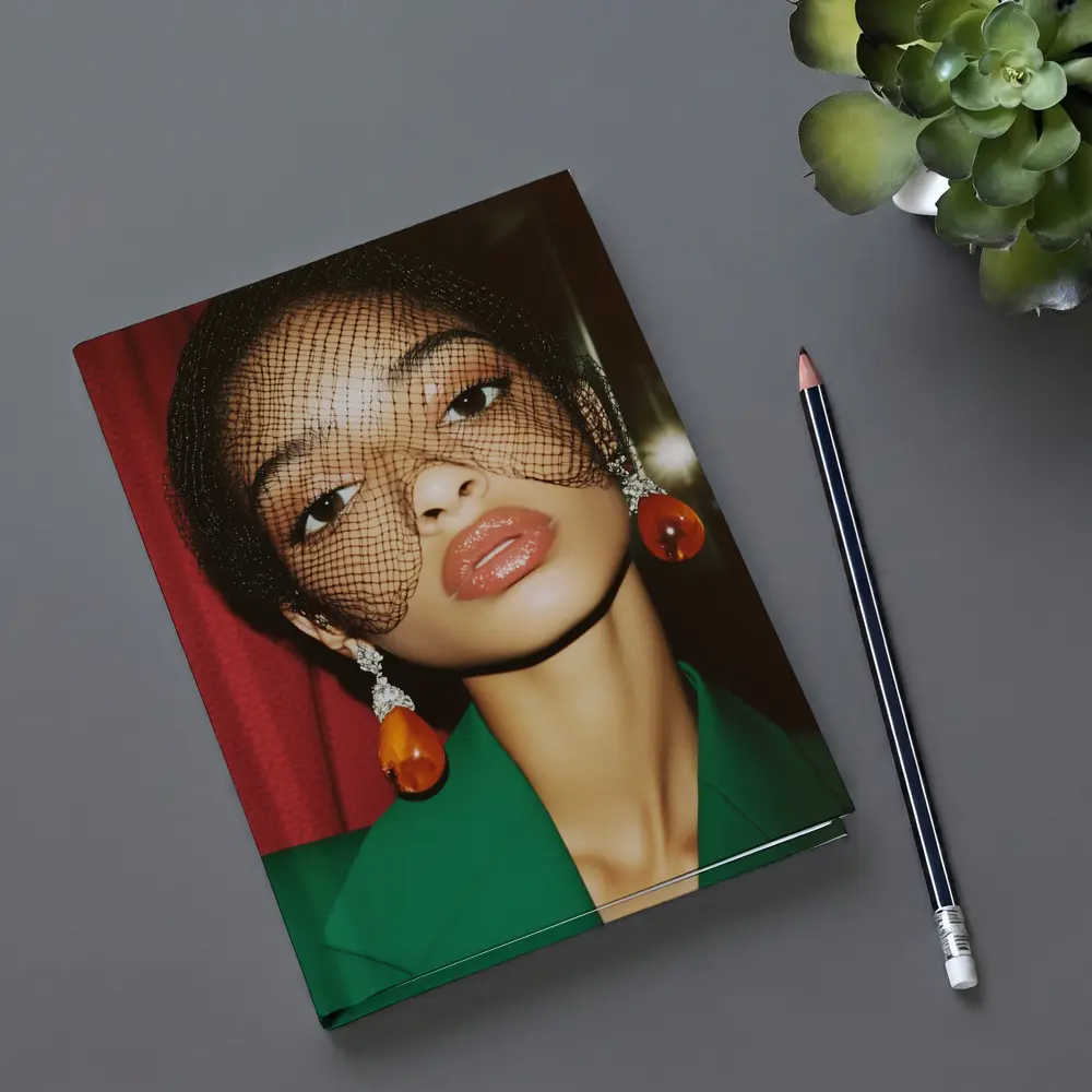 Woman in Green Jacket Net Veil Portrait – Notebooks