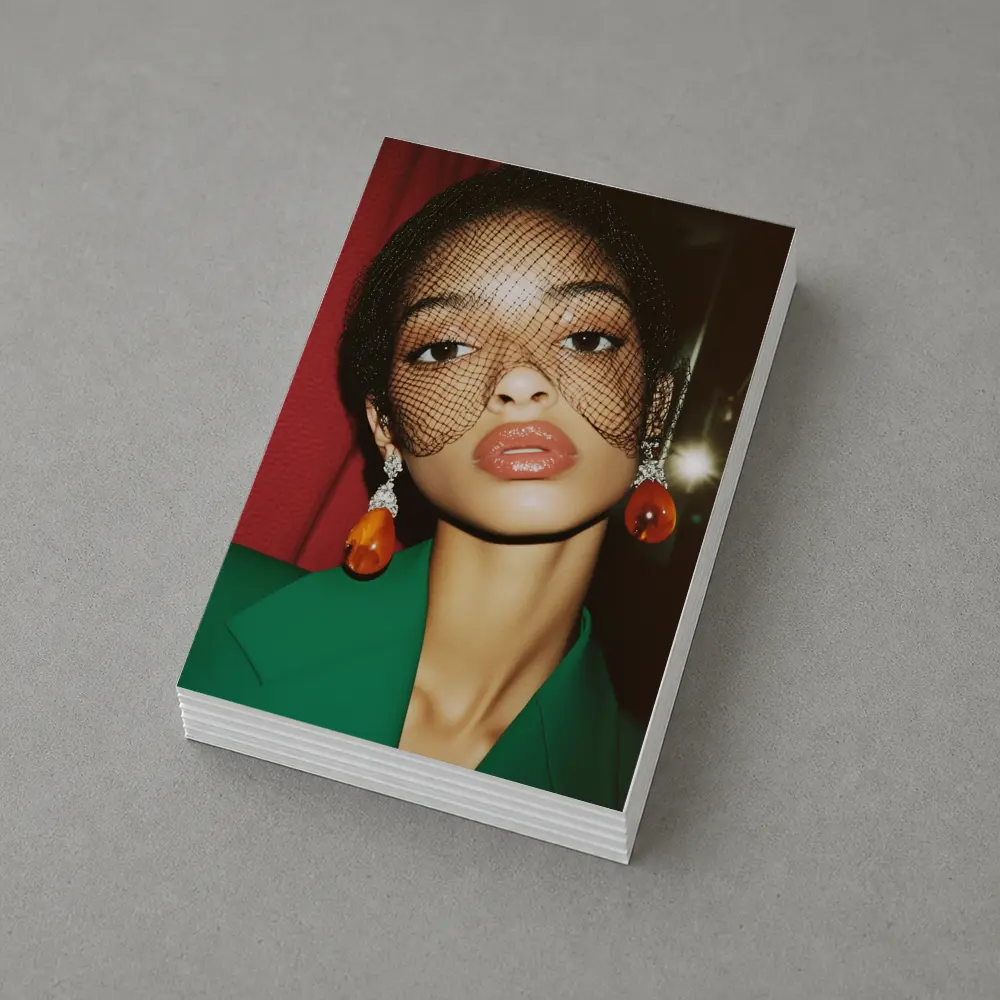 Woman in Green Jacket Net Veil Portrait – Postcards