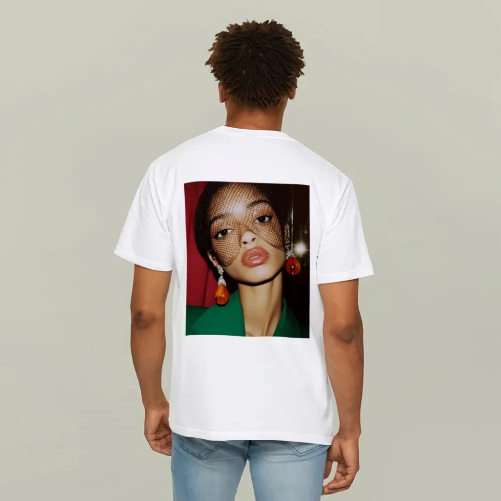 Woman in Green Jacket Net Veil Portrait – T-Shirts