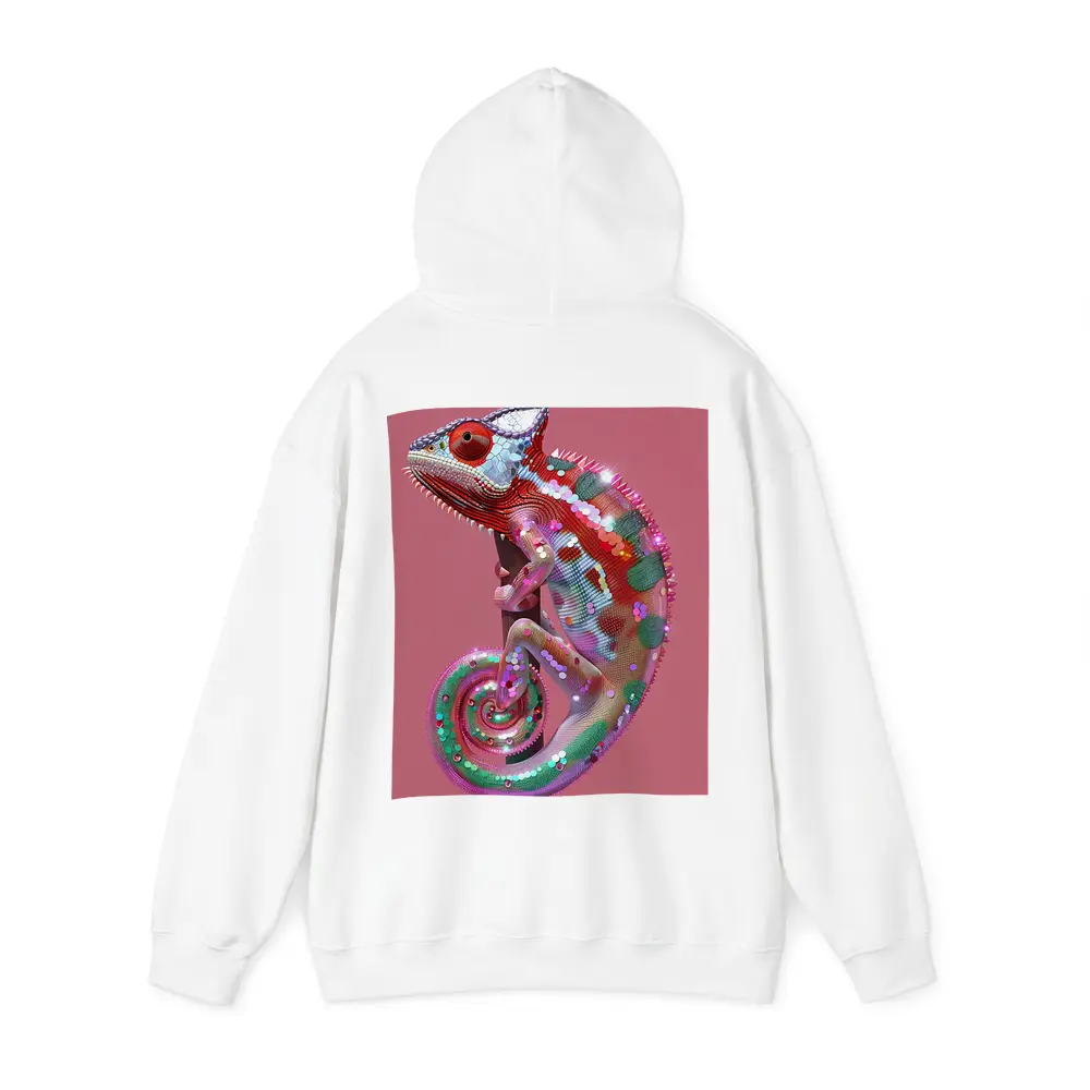 Colorful Chameleon Lizard on Pink Background – Hoodies