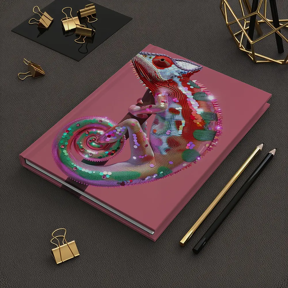Colorful Chameleon Lizard on Pink Background – Notebooks