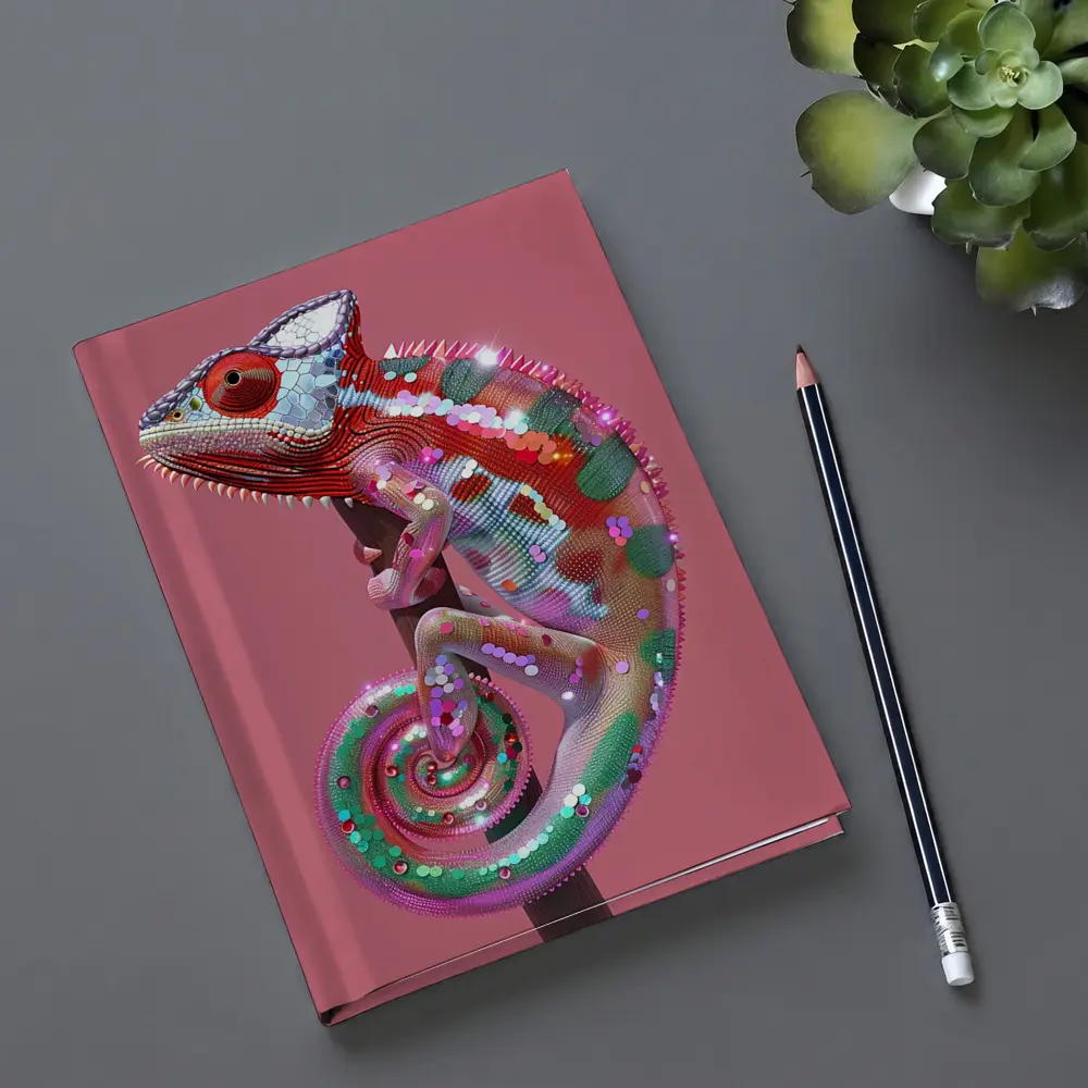 Colorful Chameleon Lizard on Pink Background – Notebooks