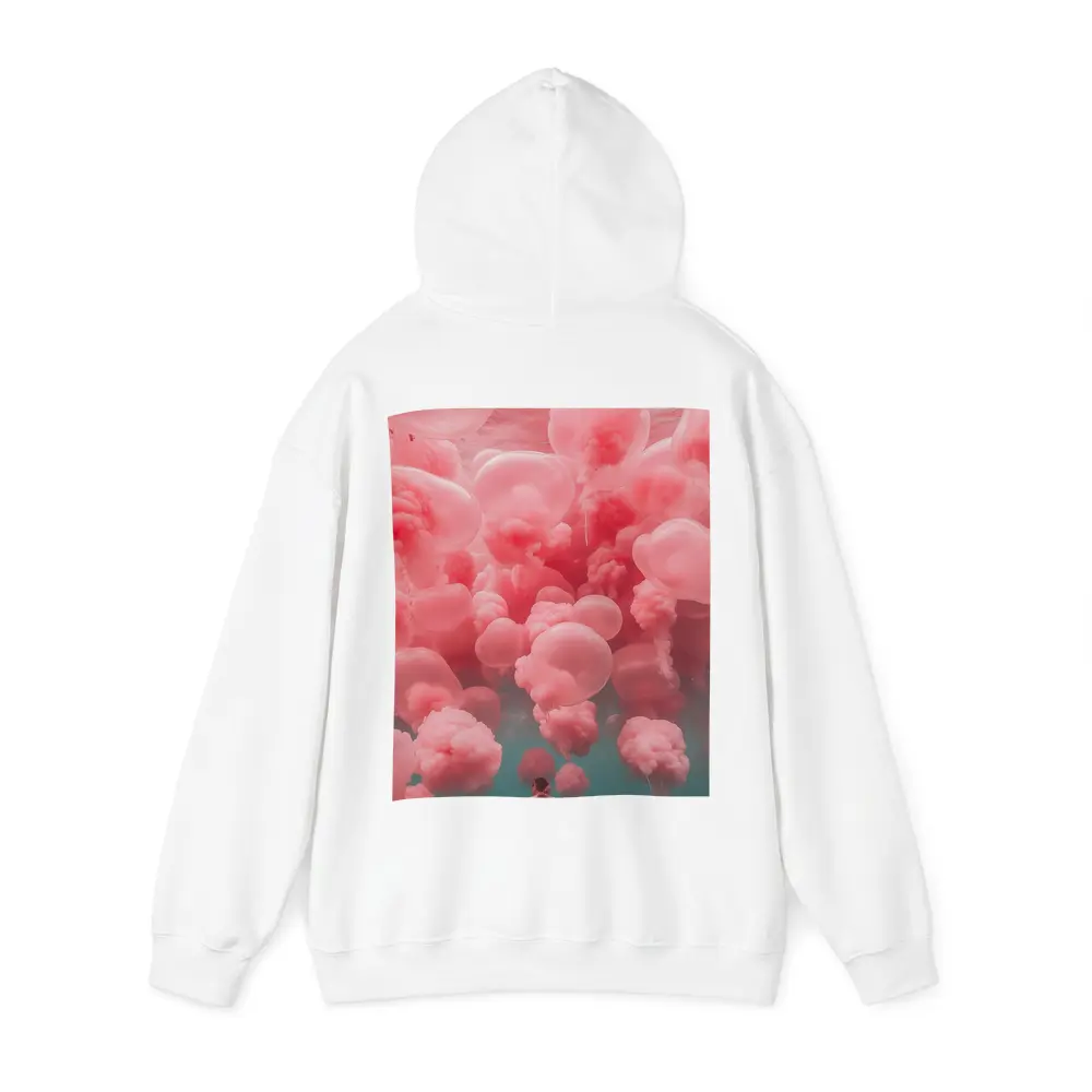 Woman in Pink Dress Surreal Balloon Dream – Hoodies