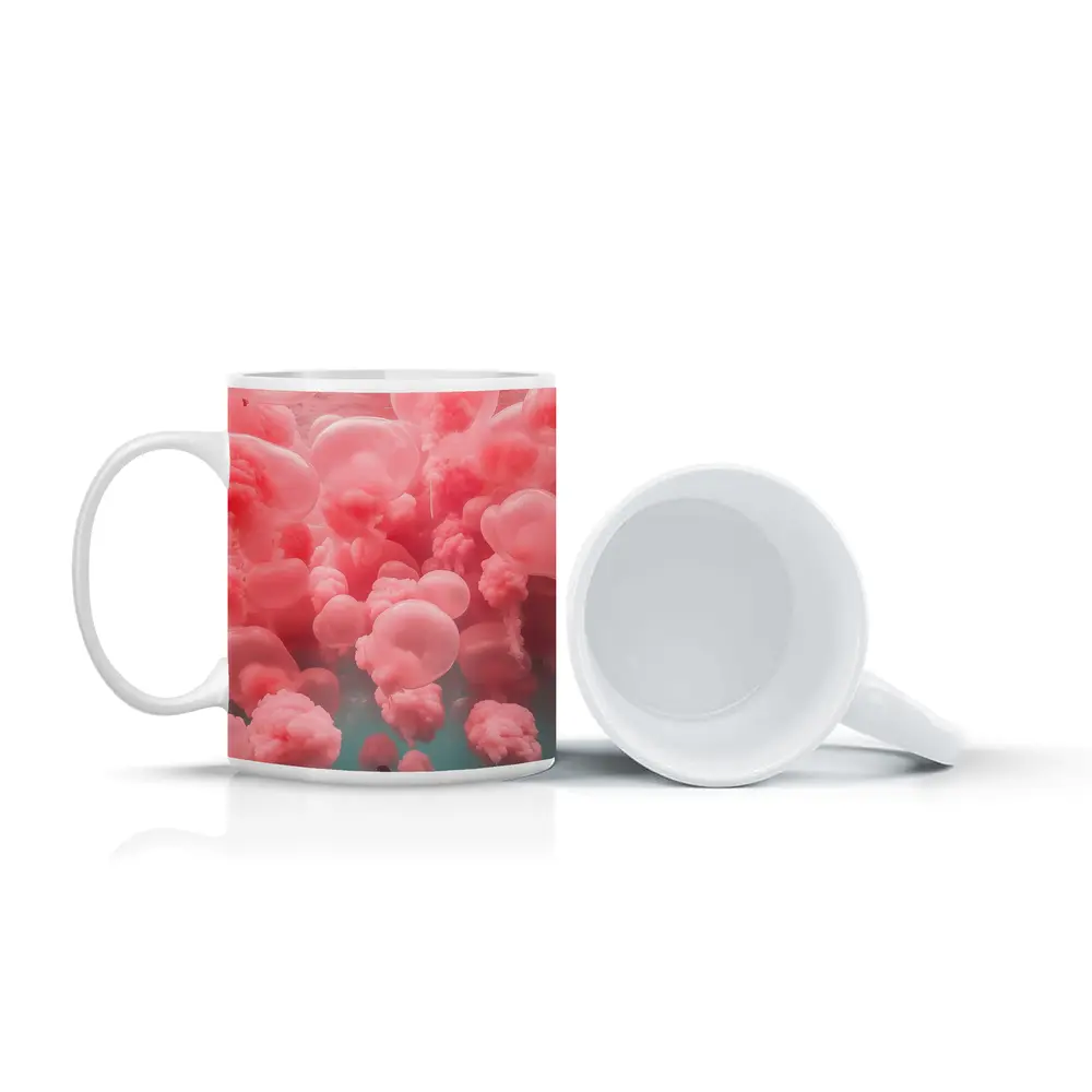 Woman in Pink Dress Surreal Balloon Dream – Mugs