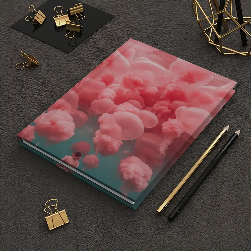 Woman in Pink Dress Surreal Balloon Dream – Notebooks