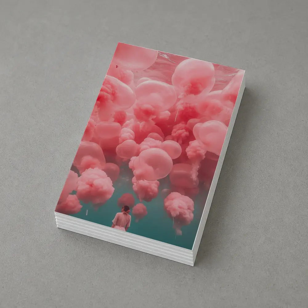 Woman in Pink Dress Surreal Balloon Dream – Postcards