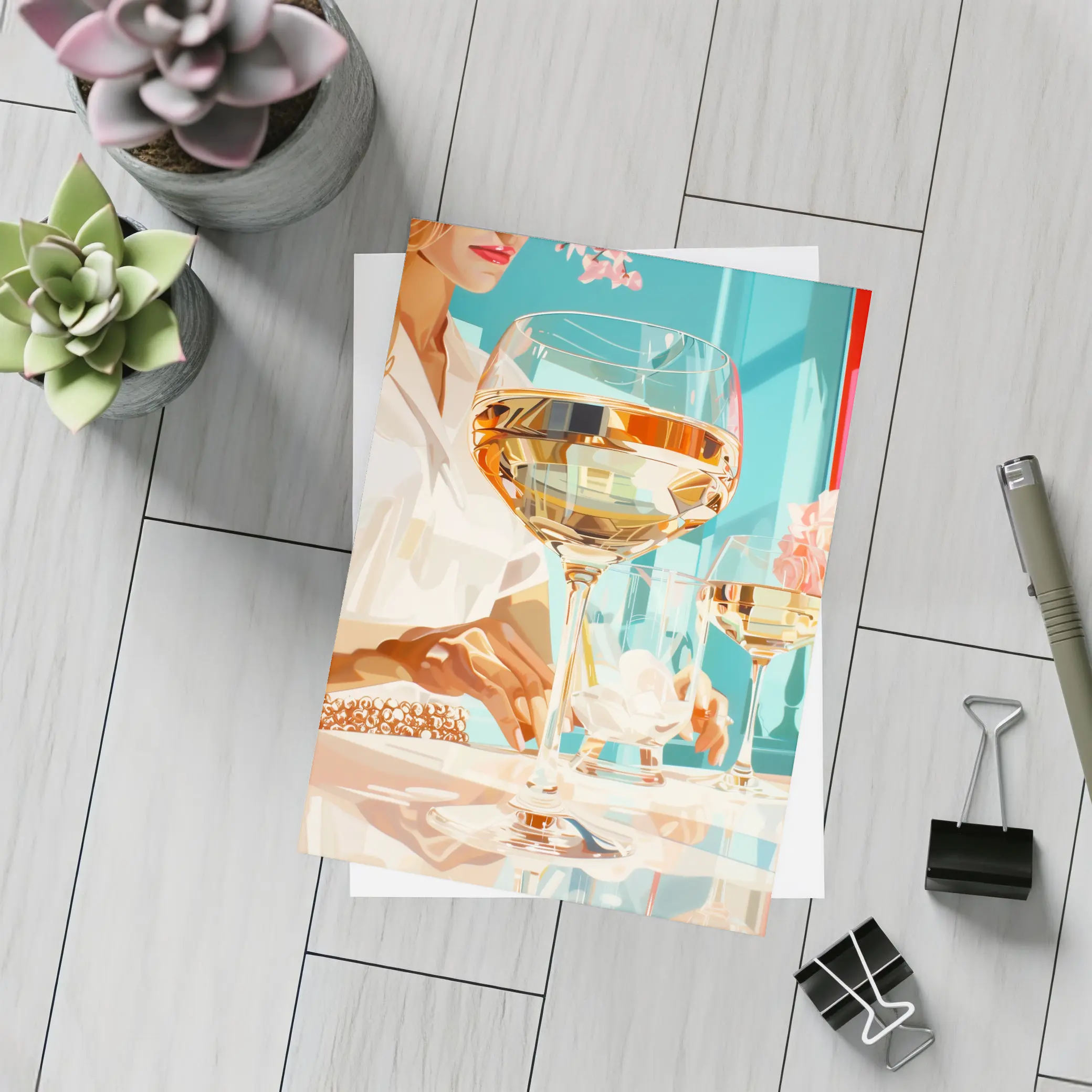Woman With Wine Glass Pop Art – Postcards