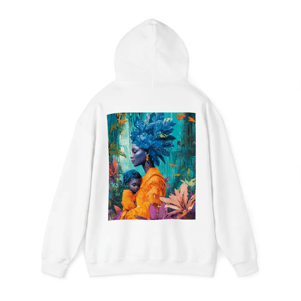 African Mother Child Blue Floral Headdress – Hoodies