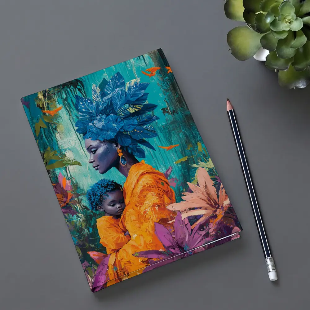 African Mother Child Blue Floral Headdress – Notebooks