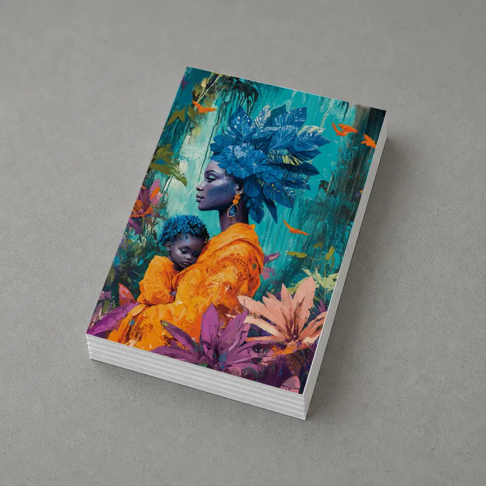 African Mother Child Blue Floral Headdress – Postcards