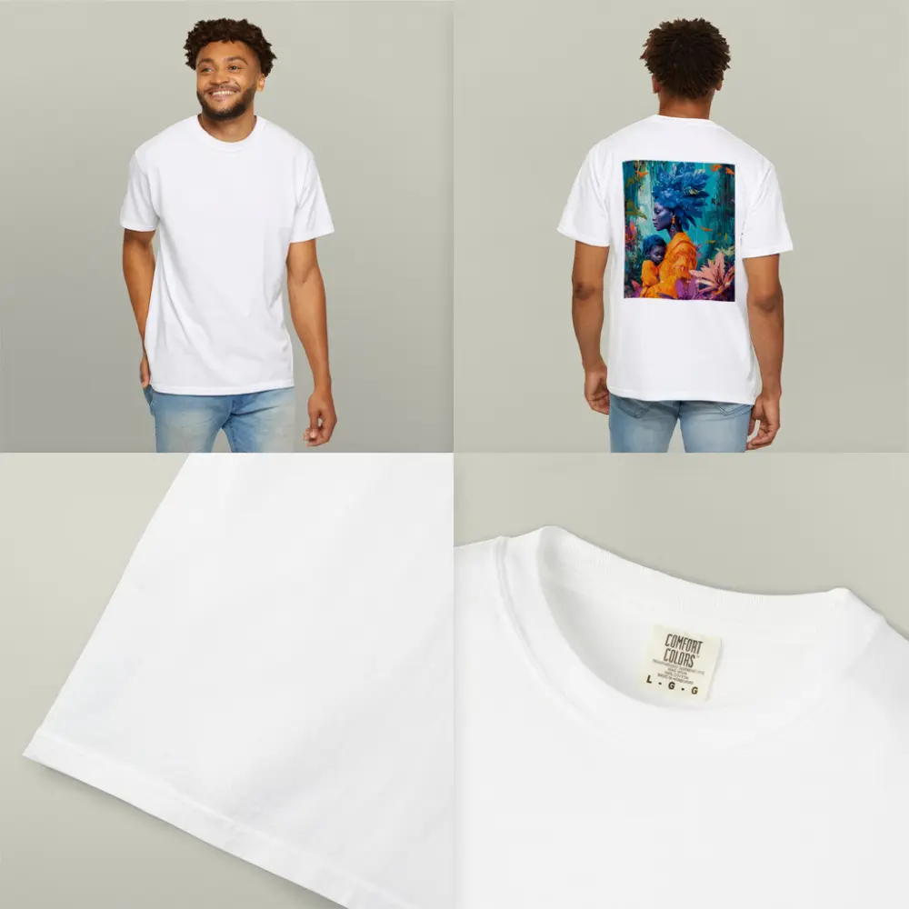 African Mother Child Blue Floral Headdress – T-Shirts