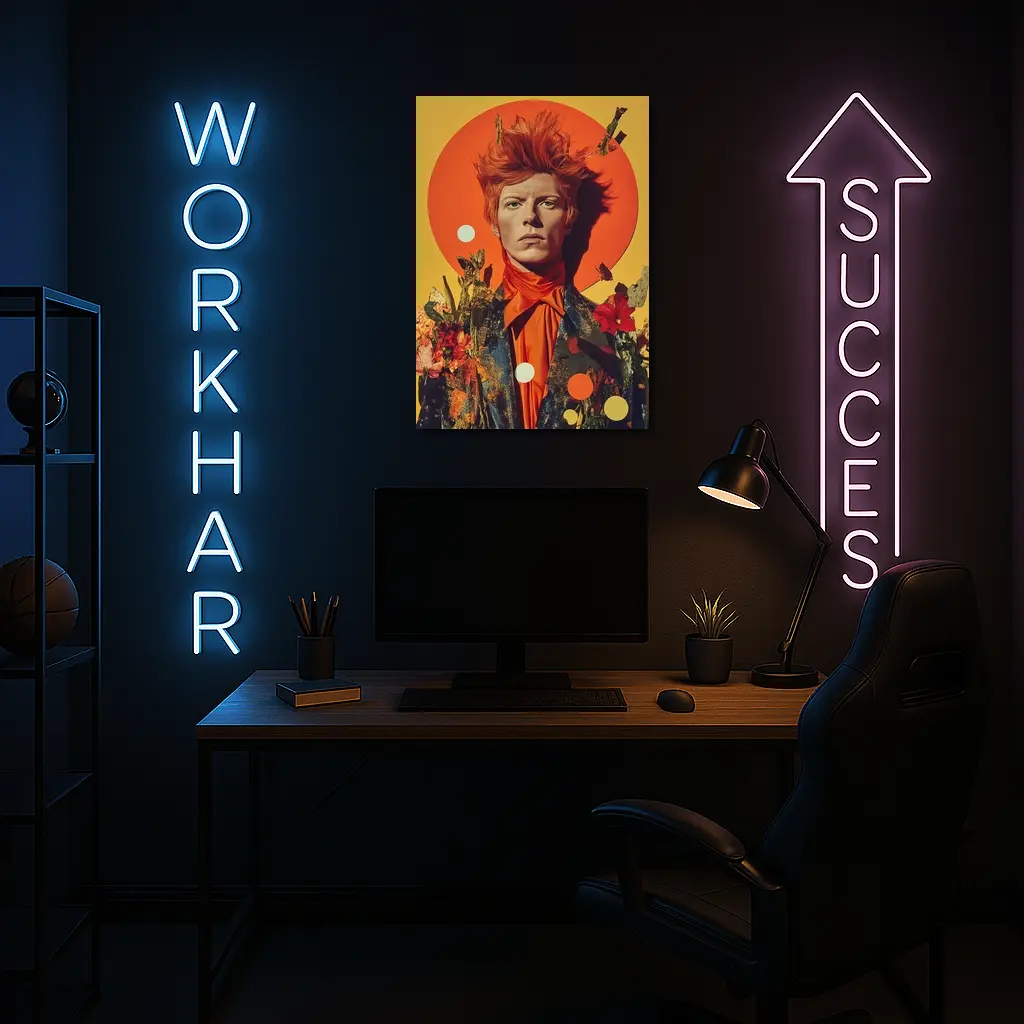 Retro Man Portrait Orange Floral Collage Art – Wall Art