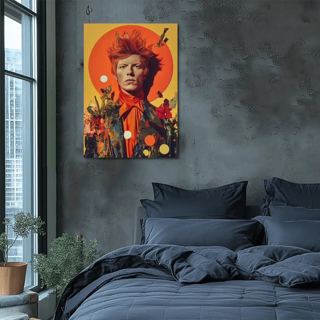 Retro Man Portrait Orange Floral Collage Art – Wall Art