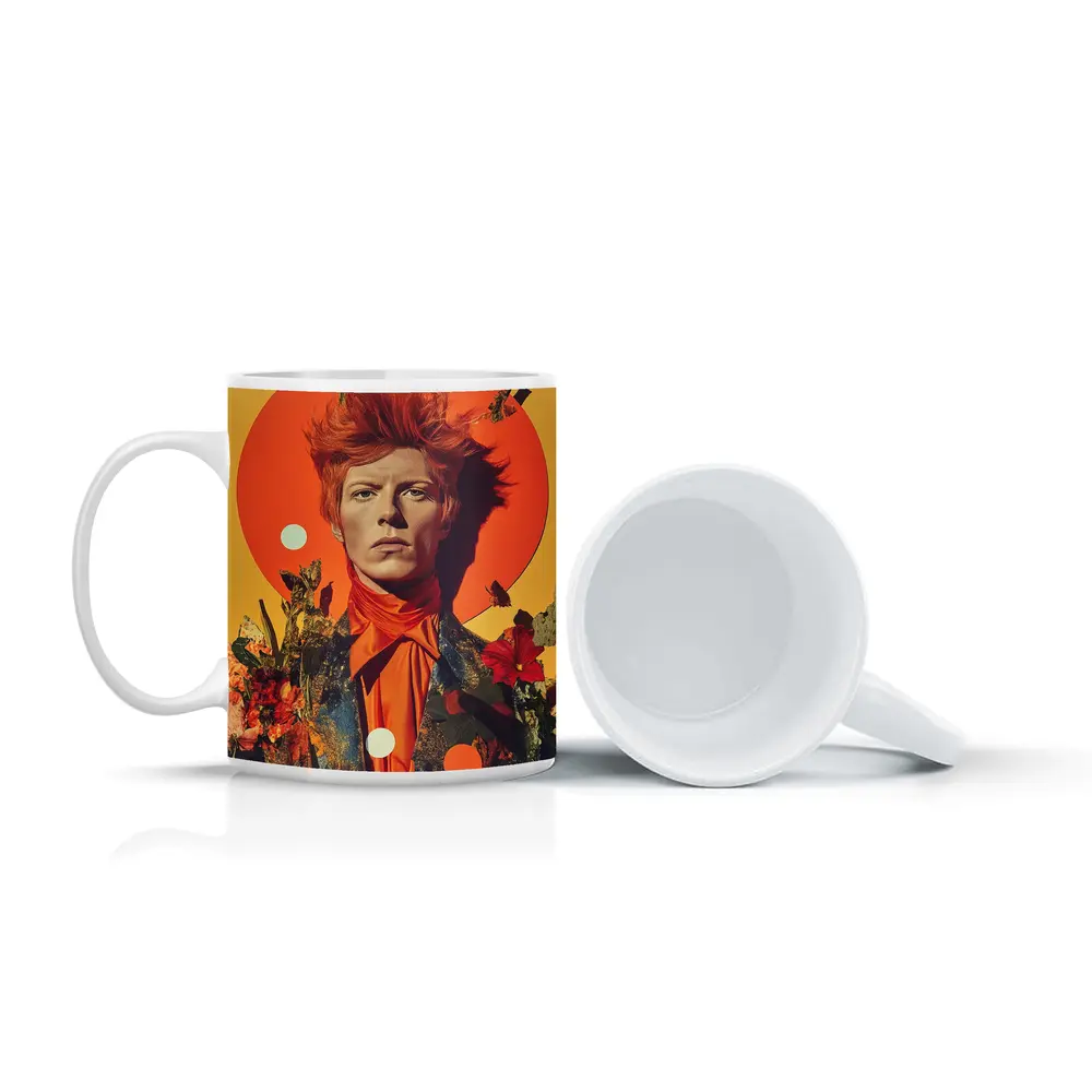 Retro Man Portrait Orange Floral Collage Art – Mugs
