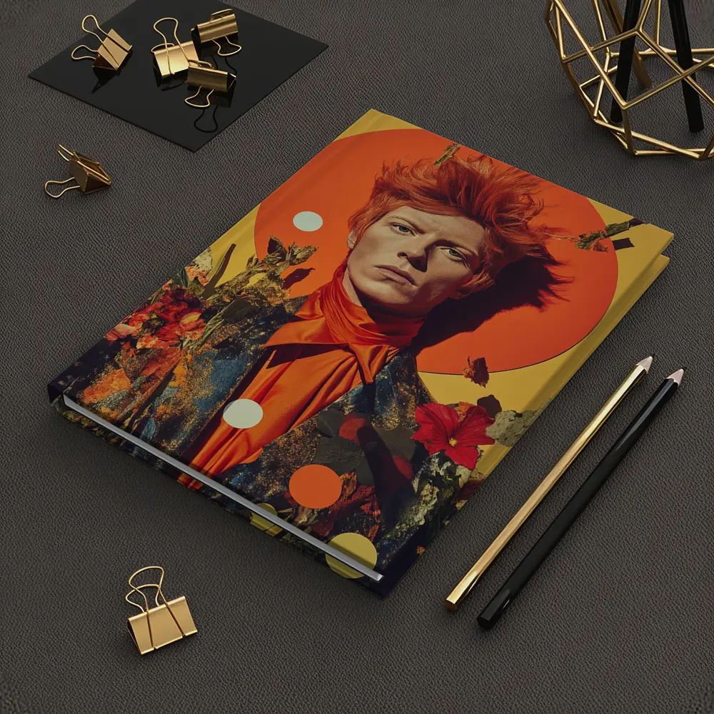 Retro Man Portrait Orange Floral Collage Art – Notebooks