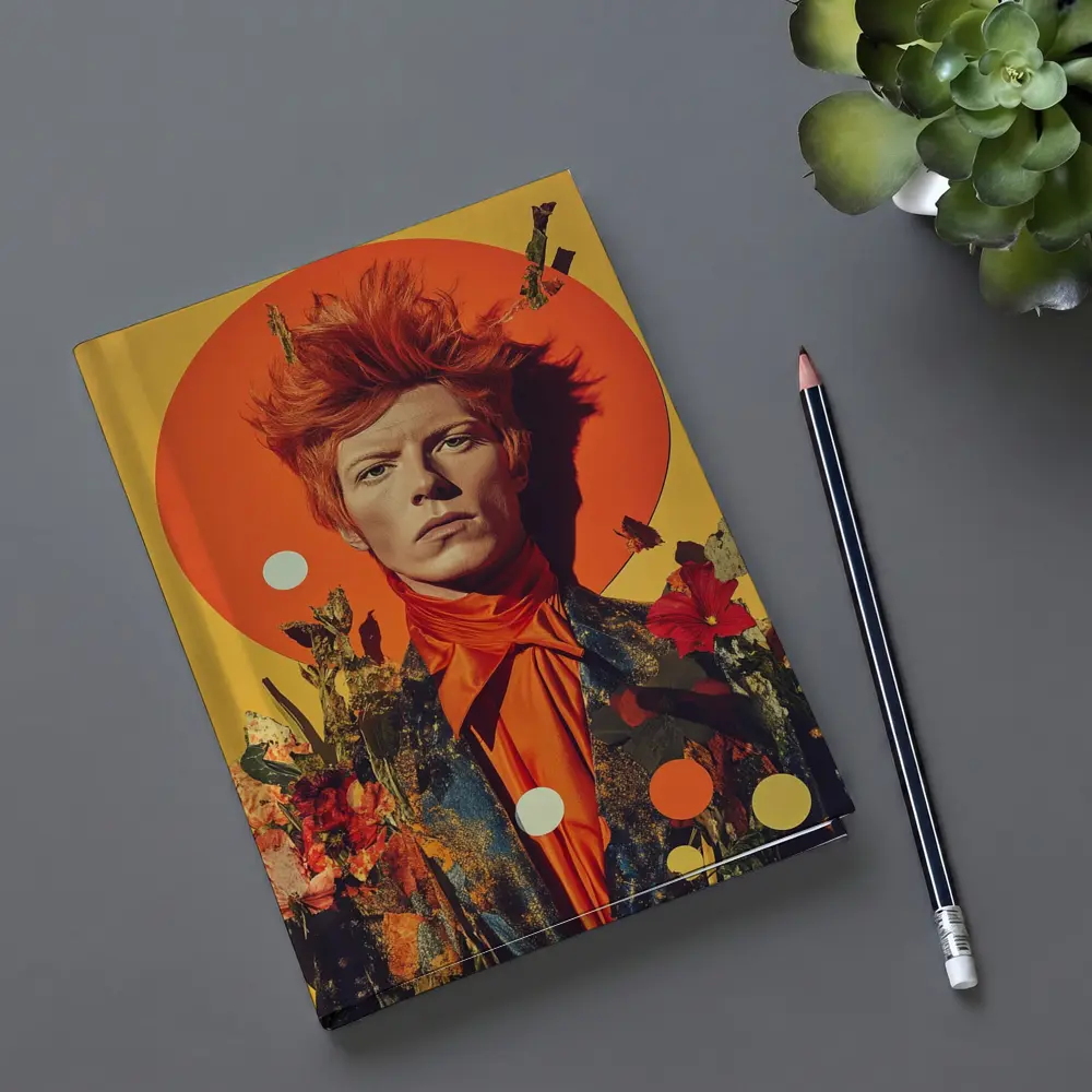 Retro Man Portrait Orange Floral Collage Art – Notebooks