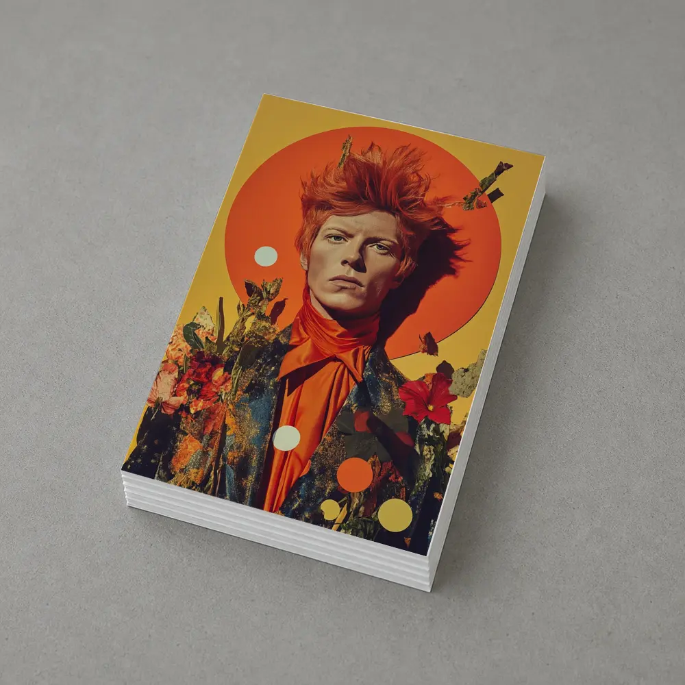 Retro Man Portrait Orange Floral Collage Art – Postcards