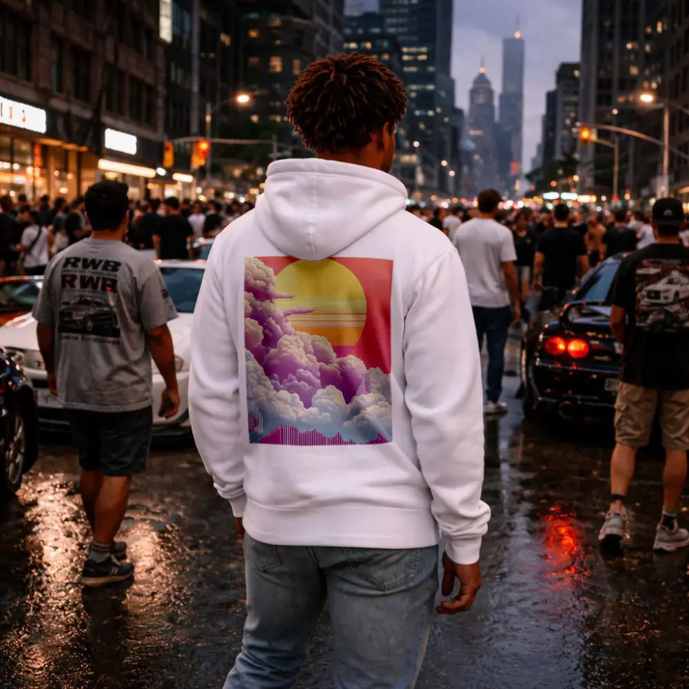 Retro Vaporwave Pink Sky Clouds Sun – Hoodies