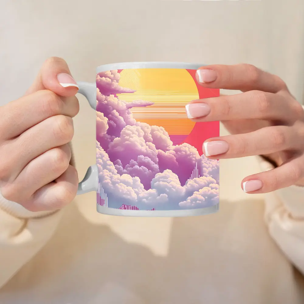 Retro Vaporwave Pink Sky Clouds Sun – Mugs