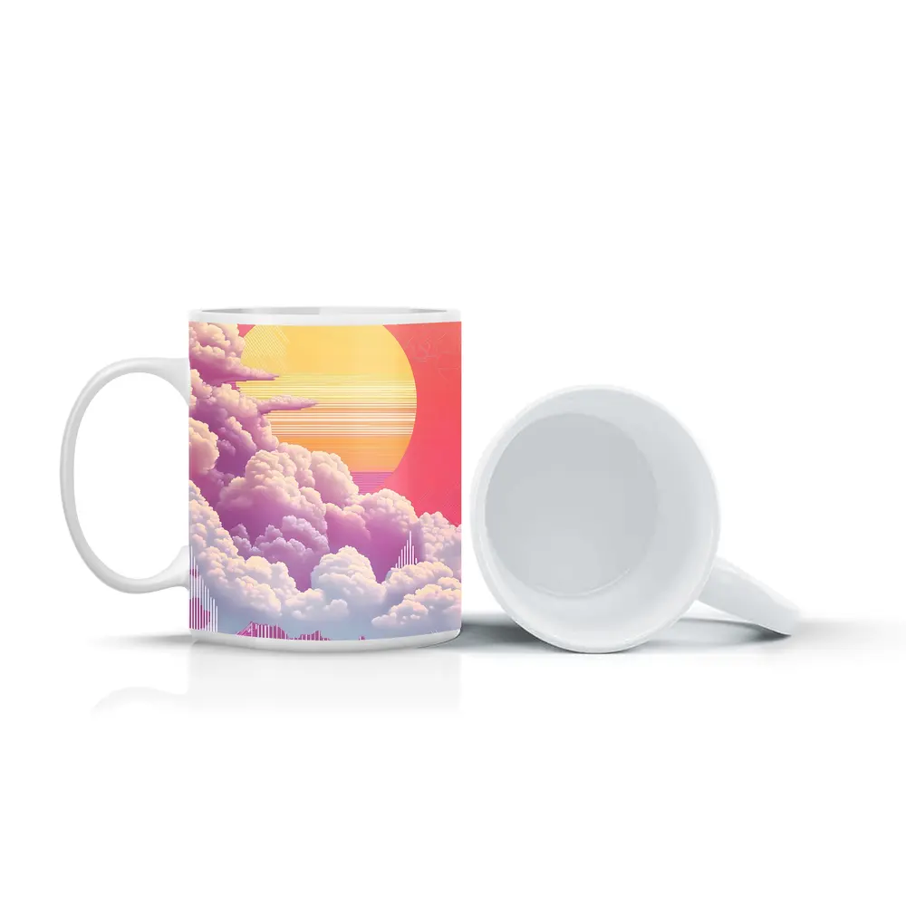 Retro Vaporwave Pink Sky Clouds Sun – Mugs