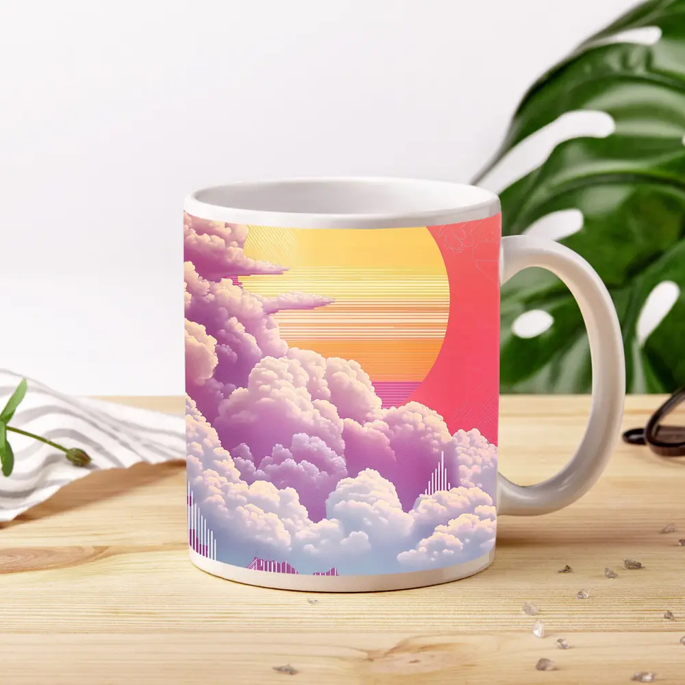 Retro Vaporwave Pink Sky Clouds Sun – Mugs