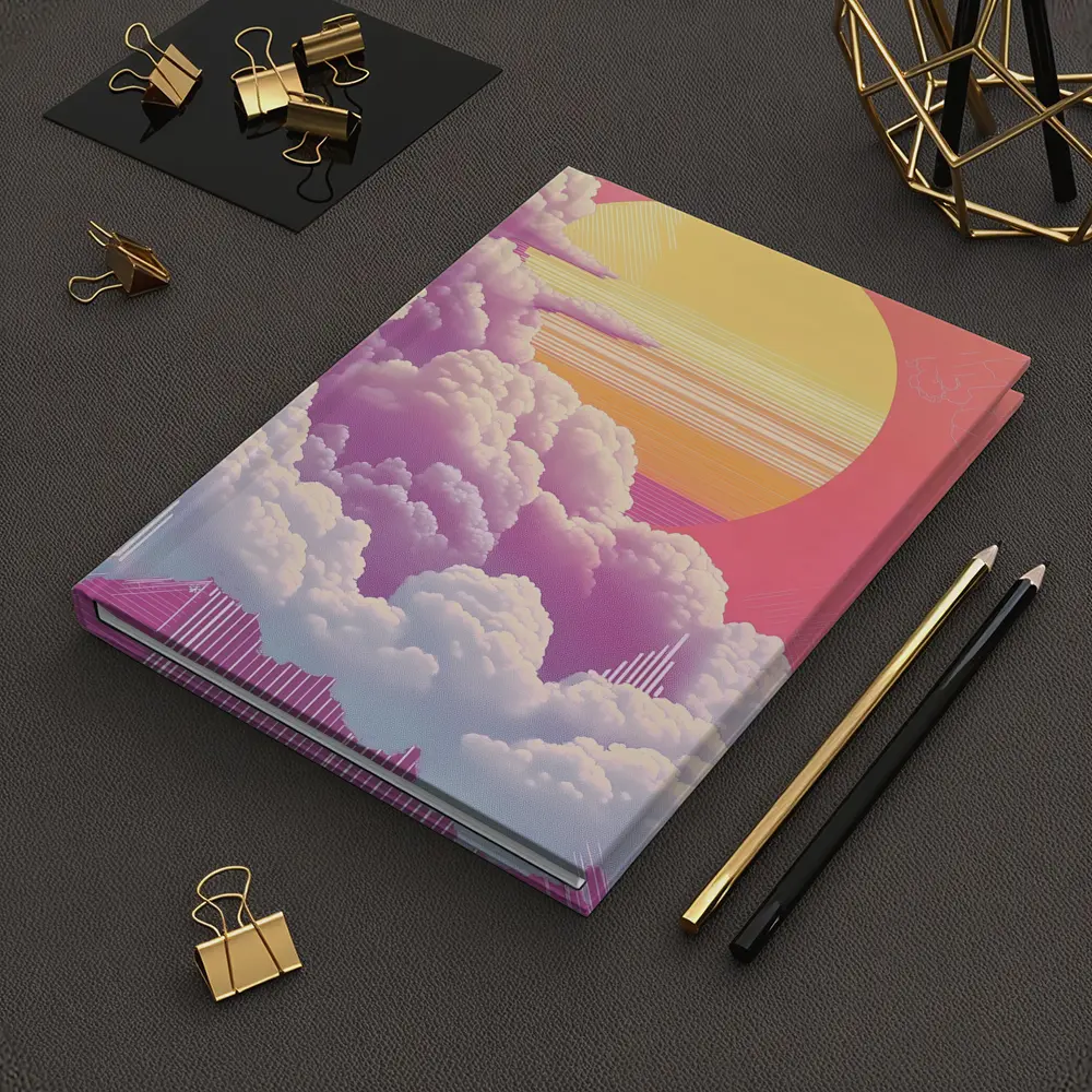 Retro Vaporwave Pink Sky Clouds Sun – Notebooks