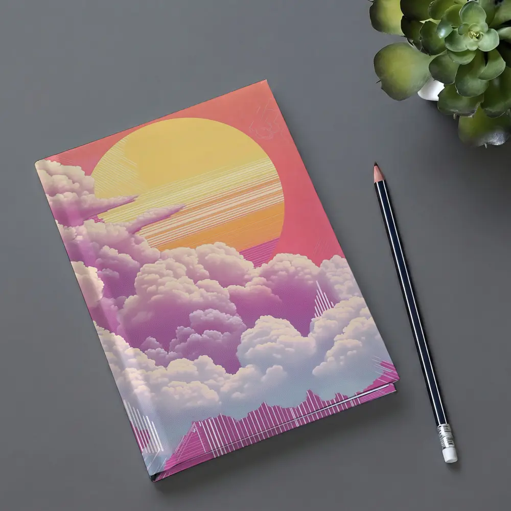 Retro Vaporwave Pink Sky Clouds Sun – Notebooks