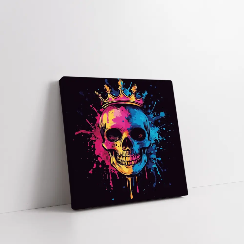 Crowned Skull Neon Paint Splash Dark – Wall Art