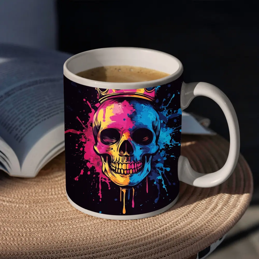 Crowned Skull Neon Paint Splash Dark – Mugs