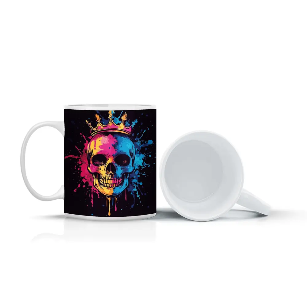 Crowned Skull Neon Paint Splash Dark – Mugs