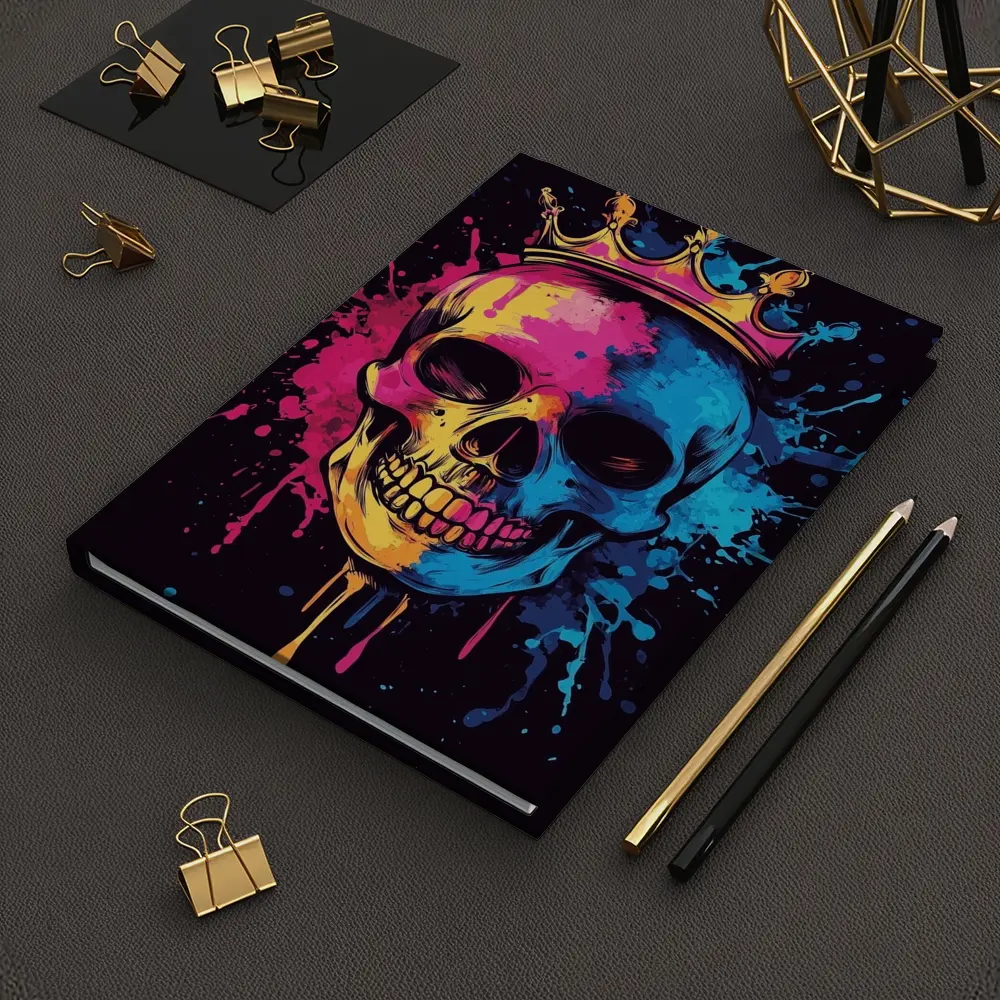 Crowned Skull Neon Paint Splash Dark – Notebooks