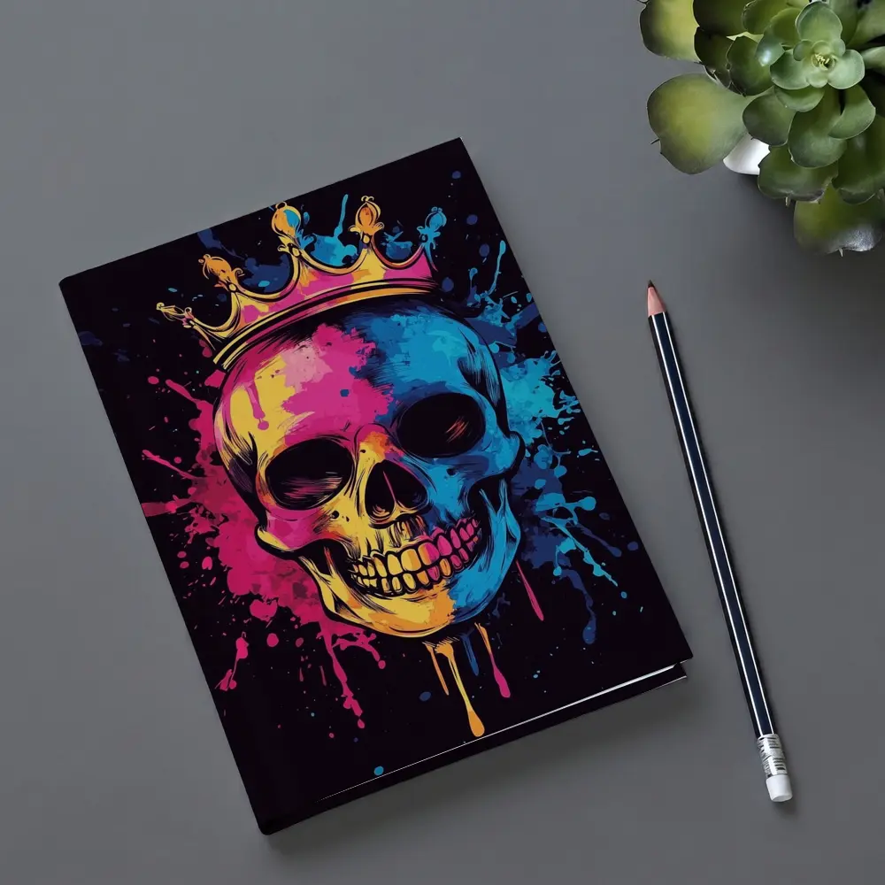 Crowned Skull Neon Paint Splash Dark – Notebooks