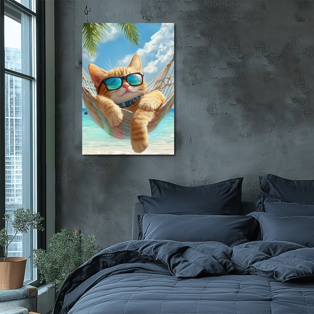 Orange Tabby Cat Relaxing Beach Hammock – Wall Art