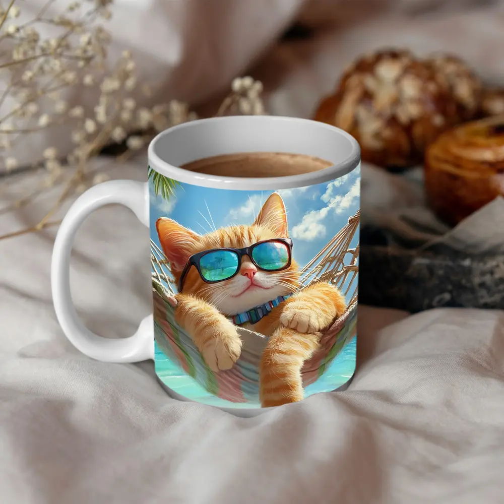 Orange Tabby Cat Relaxing Beach Hammock – Mugs