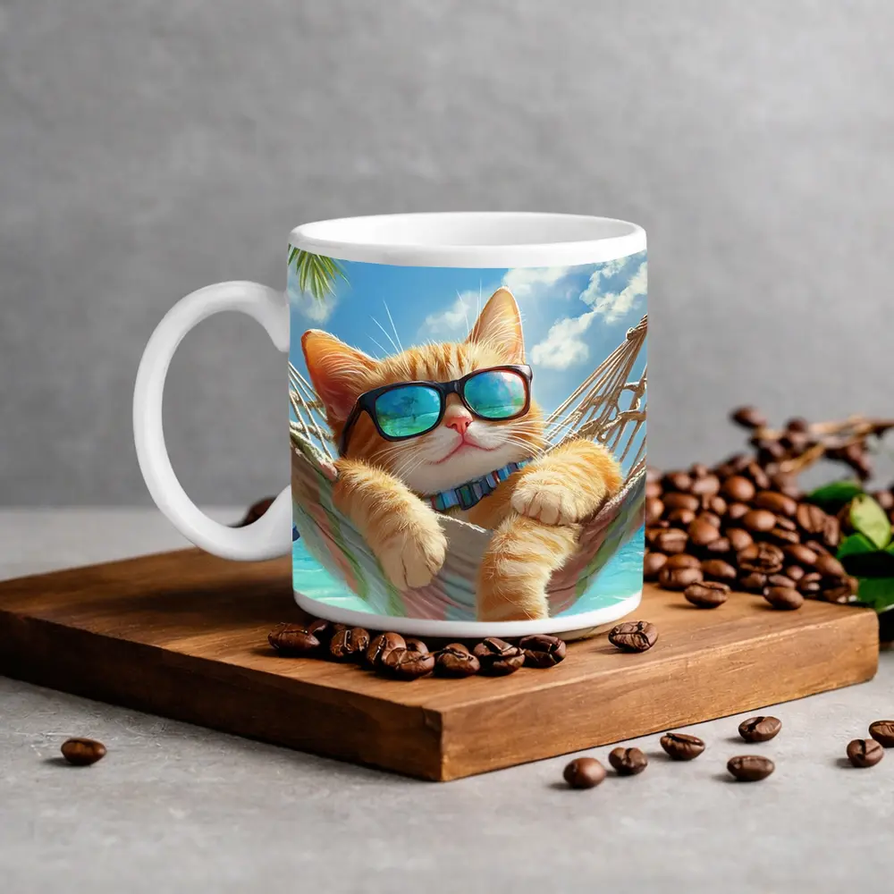 Orange Tabby Cat Relaxing Beach Hammock – Mugs