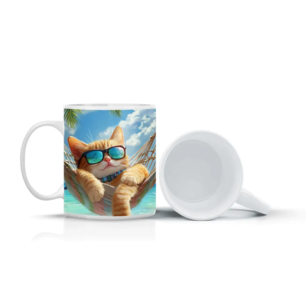 Orange Tabby Cat Relaxing Beach Hammock – Mugs