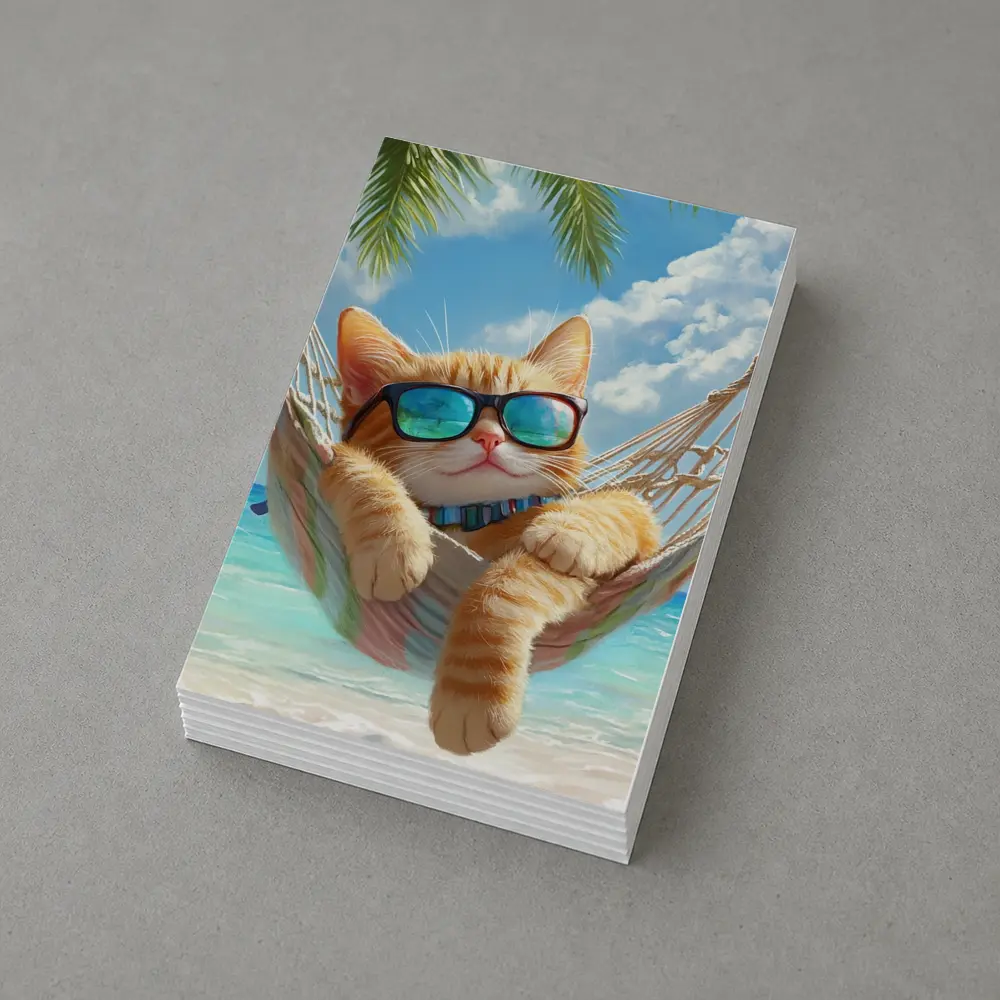 Orange Tabby Cat Relaxing Beach Hammock – Postcards
