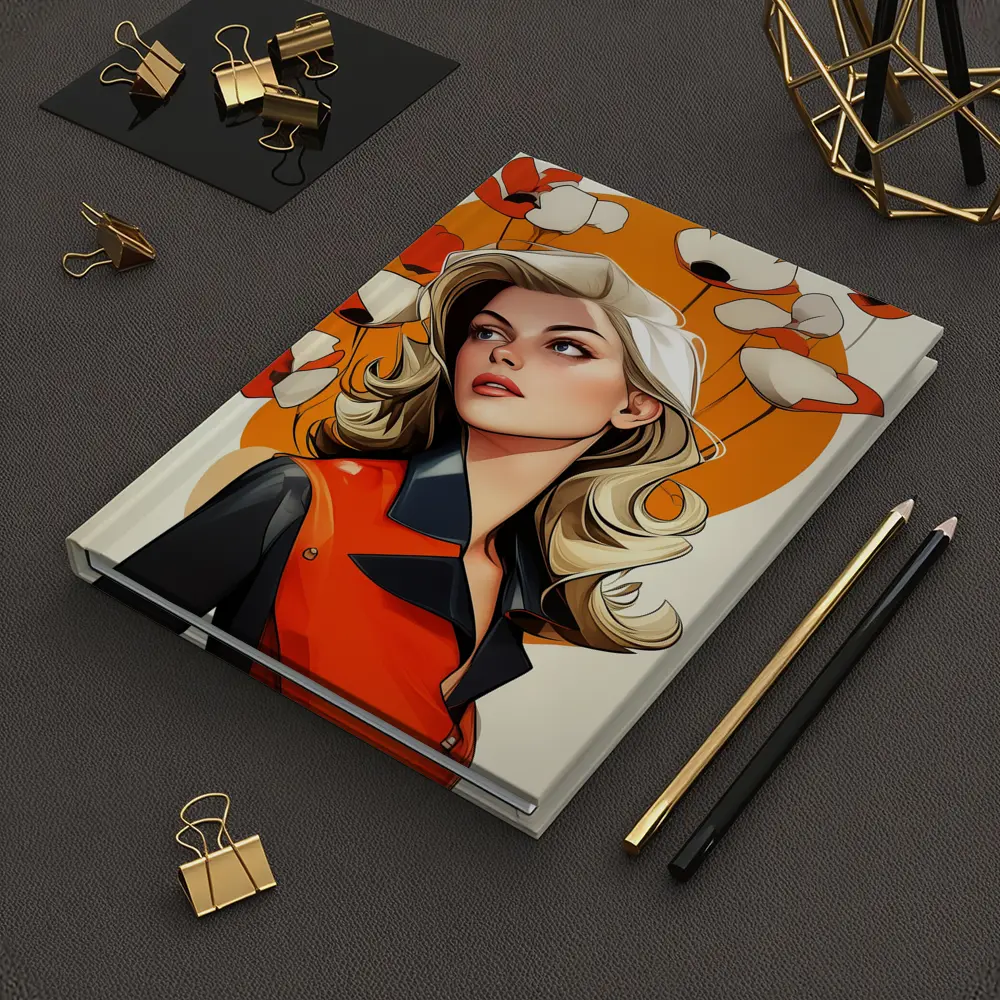 Retro Blonde Woman Poppies Orange Circle Art – Notebooks