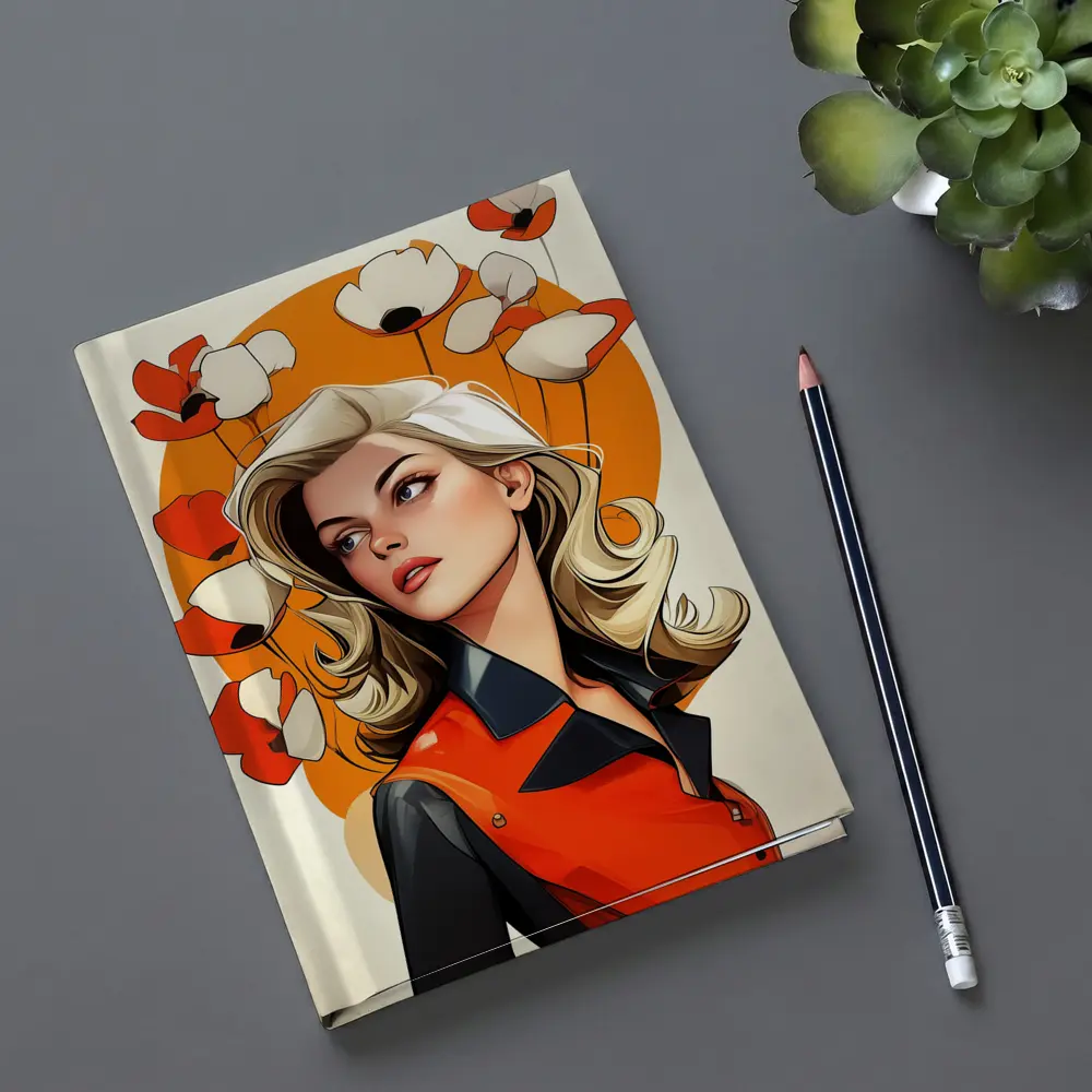 Retro Blonde Woman Poppies Orange Circle Art – Notebooks