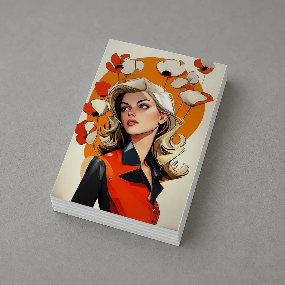Retro Blonde Woman Poppies Orange Circle Art – Postcards