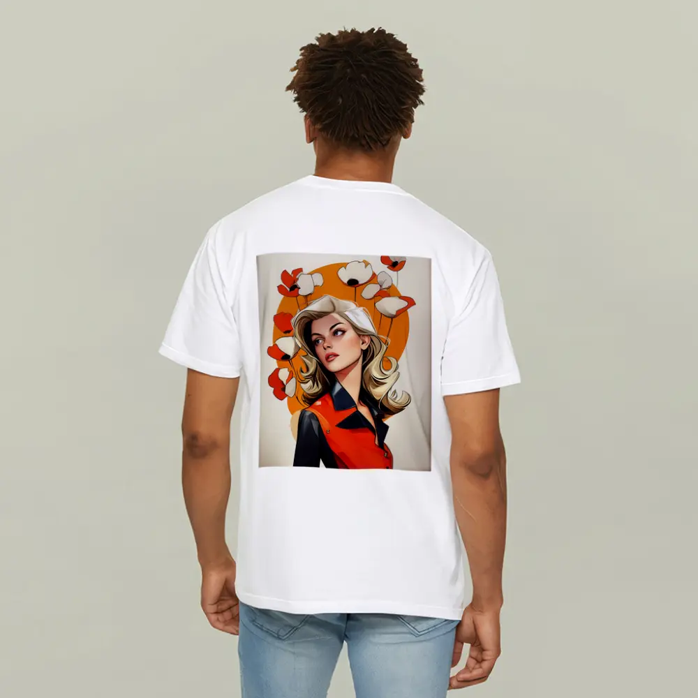 Retro Blonde Woman Poppies Orange Circle Art – T-Shirts