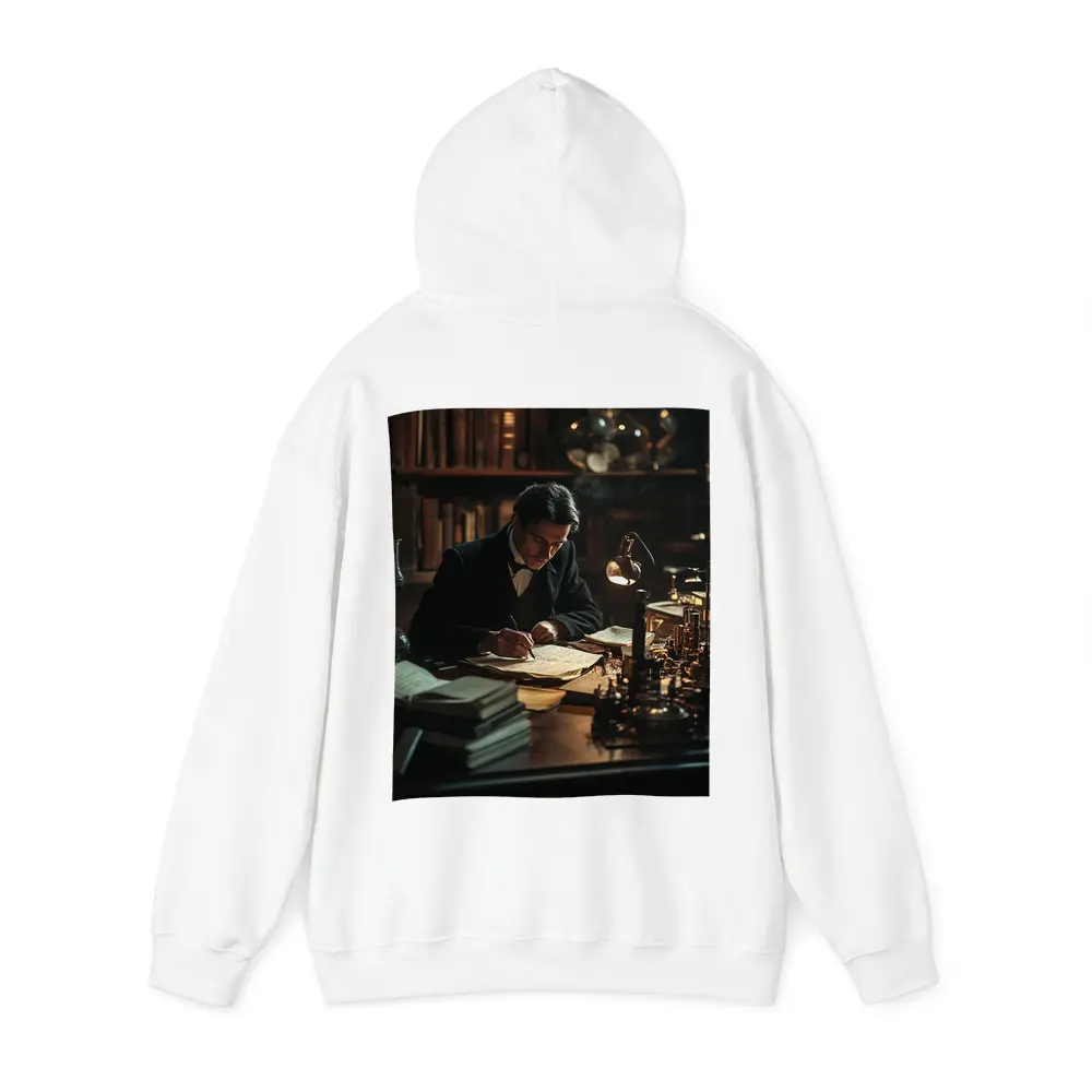 Victorian Scholar Writing At Dark Study Desk – Hoodies