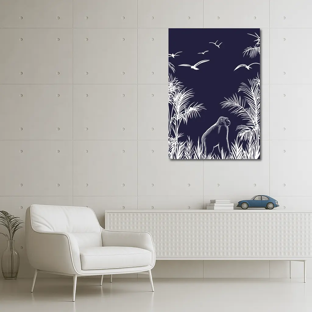 Gorilla Watching Birds Dark Jungle Scene – Wall Art