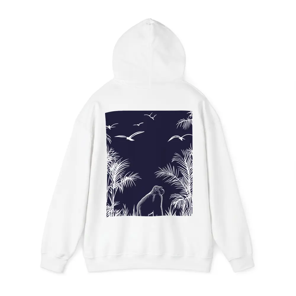 Gorilla Watching Birds Dark Jungle Scene – Hoodies