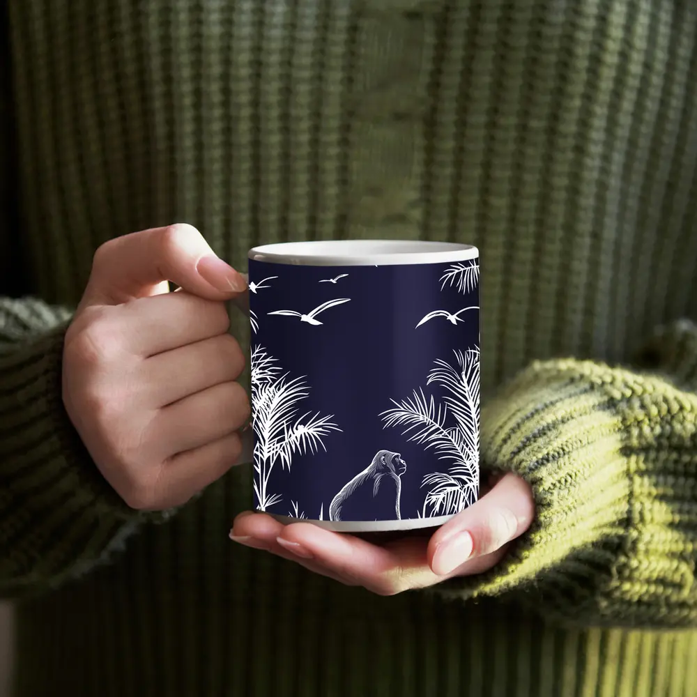 Gorilla Watching Birds Dark Jungle Scene – Mugs