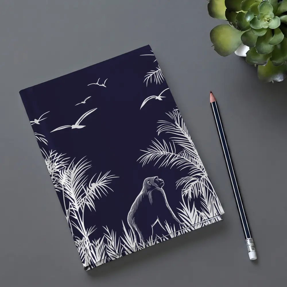 Gorilla Watching Birds Dark Jungle Scene – Notebooks