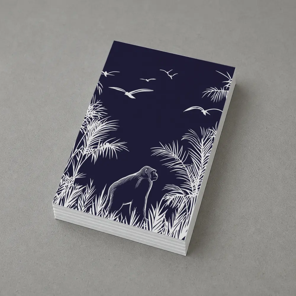 Gorilla Watching Birds Dark Jungle Scene – Postcards