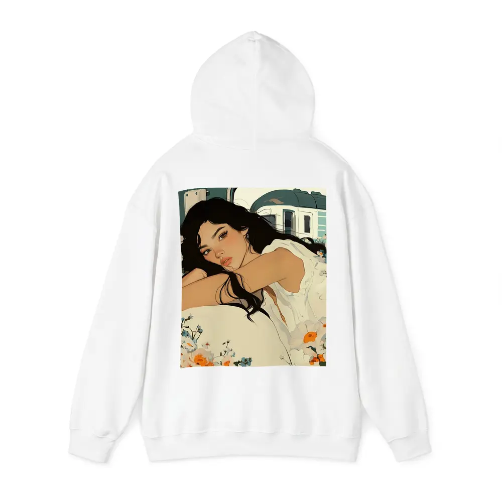 Woman Resting Among Wildflowers Train Illustration – Hoodies